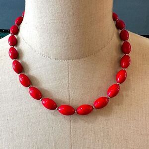 Red and silver tone vintage beaded bracelet